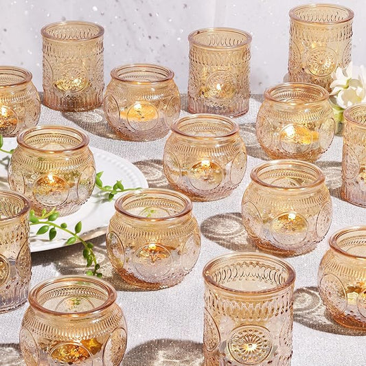30 Pcs Assorted Gold Votive Candle Holders for Wedding Table Centerpieces, Glass Tea Lights Candle Holder for Diwali Decorations, Wedding Decorations, Vintage Boho Home Tea Party Decor,