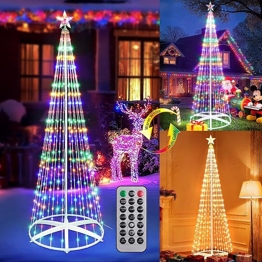 iBaycon Christmas Tree Star Lights, 6.9FT 298 LEDs Color Changing Artificial Lights with Remote Control Timer Outdoor Waterproof for Home Party Christmas Decorations (Warm White to Multicolor)