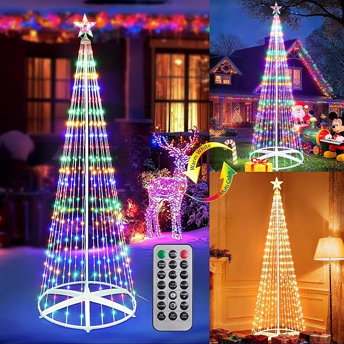 iBaycon Christmas Tree Star Lights, 8.2FT 406 LEDs Color Changing Artificial Lights with Remote Control Timer Outdoor Waterproof for Home Party Christmas Decorations (Warm White to Multicolor)