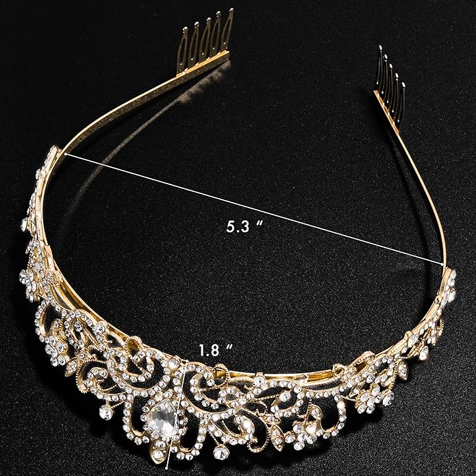 TAROSE Crowns for Women and Girls, Queen Crystal Gold Silver Tiaras with White Rhinestone and Combs, Goddess Crown for Wedding Bride Birthday Princess Bridal Shower Hair Accessories for Women