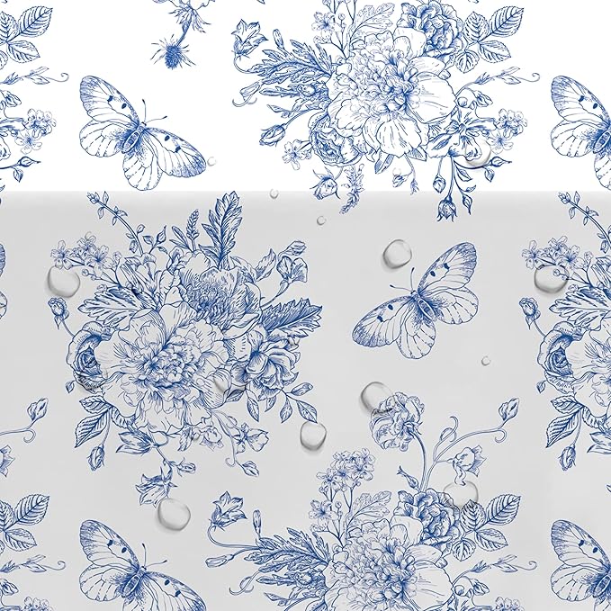 Blue and White Floral Party Tablecloth Decorations, 3pcs Disposable Elegant Dusty Blue Flower Party Supplies Table Cover, for Birthday Baby Bridal Shower Wedding Chinoiserie Decor, 86in x 55in