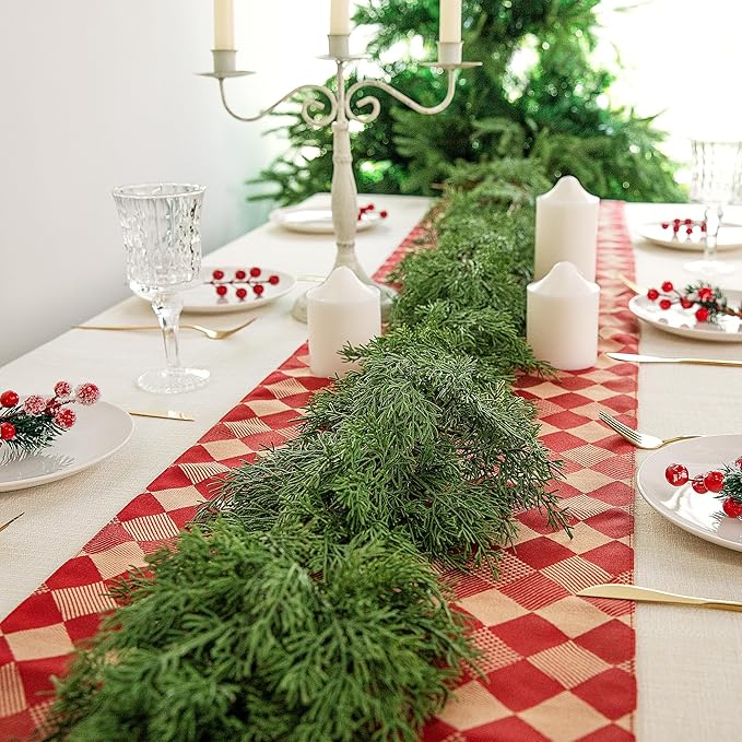 6 Ft Christmas Norfolk Pine Garland, Dense Pines Realistic Touch Garland Ornaments, Greenery Artificial Pine Cypress Garlands for Christmas Holiday Mantle Fireplace Table Home Decor