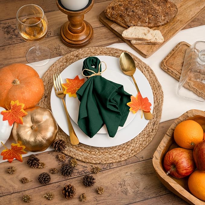 Blue Needles Solid Cloth Napkins Set of 12 Forest Green 100% Cotton Dinner Napkins 18x18 inches - Soft, Reusable, Absorbent & Washable Fall Thanksgiving Linen, Ideal for Events, Parties & Everyday Use