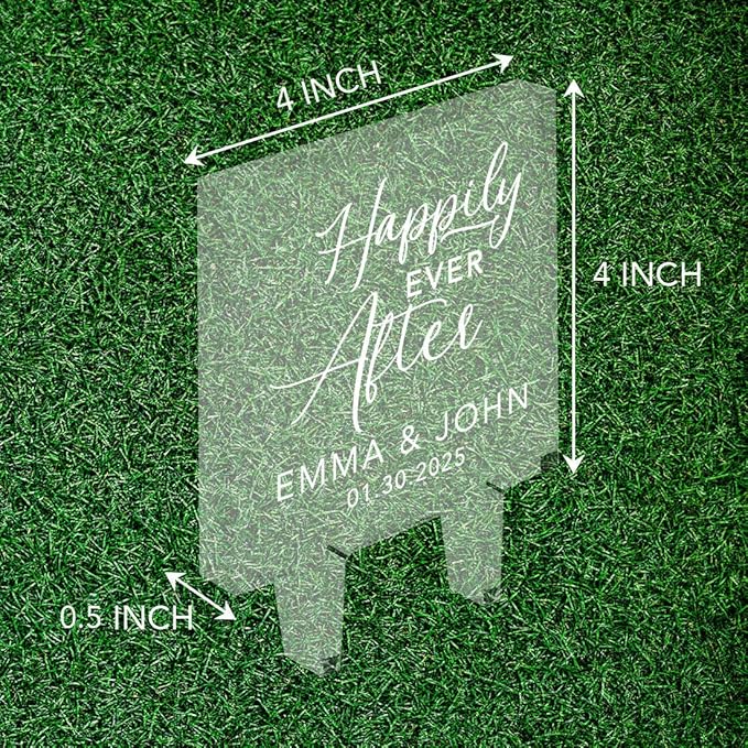 Andaz Press Happily Ever After Couple Name Custom Wedding Cake Topper, Acrylic Square Personalized Couple Cake Topper