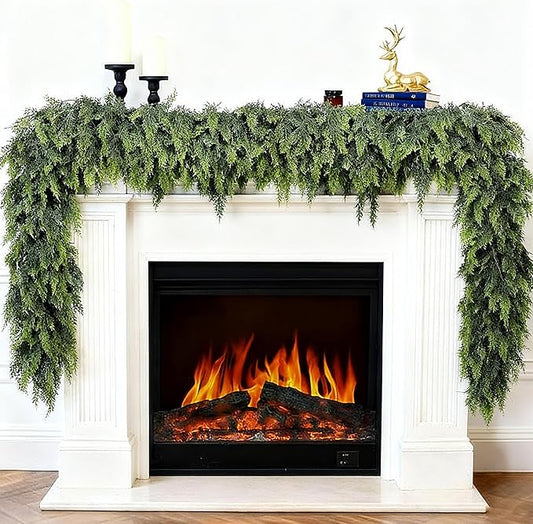 1 Pcs 6ft Real Touch Christmas Cedar Garland - Artificial Soft and Thickness Faux Green Full Cedar Pine Needles Garland for Fireplace Mantel, Table, Doorframe, Indoor Outdoor Xmas Holiday Decorations