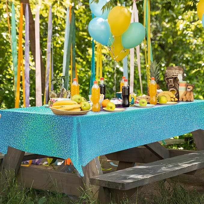 4 Pcs Pink&Blue Holographic Laser Tablecloths Iridescence Shiny Table Covers 40" x 108" Foil Rectangle Table cloths for Baby Shower Undersea Ocean Birthday Party Winner Wedding Party Décor
