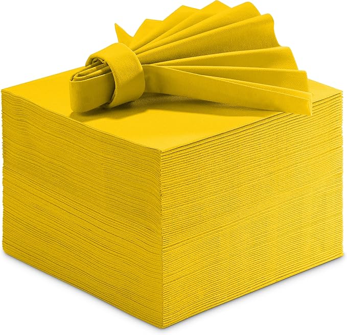 Linen-Feel Colored Paper Napkins - Decortive Cloth-Like YELLOW Luncheon Napkins - Soft And Absorbent. For Kitchen, Party, Wedding, Dinner Or Any Occasion. (Pack of 50)
