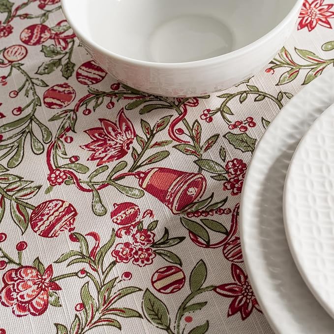 Maison d' Hermine Table Cloth Square Table 100% Cotton 60 x 60 Inches Fall Tablecloth Reusable Everyday Use for Thanksgiving Christmas Decorations Dining Farmhouse Party (Reveillon Au Jardin)