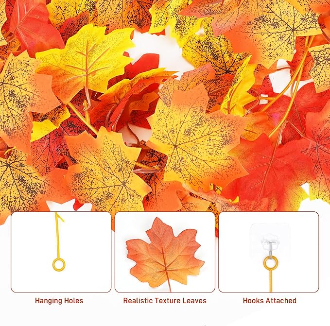 6 Pack Fall Leaves Garland, Total 35 Ft Artificial Fall Garland Maple Leaf for Home Wedding Autumn Decor Thanksgiving Fireplace Party Christmas Indoor Outdoor Decorations
