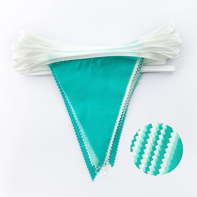 10M/32Ft Aqua Green Banner Party Decorations Triangle Flag Pennant Bunting Fabric Garland for Wedding Birthday Engagement Bridal Baby Shower Under The Sea Party Festivals Decoration(Teal Blue)