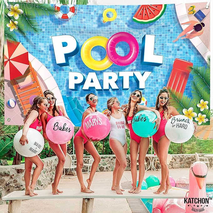 KatchOn, XtraLarge Pool Party Backdrop - 72x44 Inch | Pool Party Banner for Pool Party Decorations | Summer Backdrop for Summer Party Decorations | Pool Party Birthday Decorations, Pool Party Sign