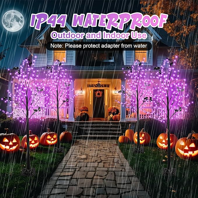 Halloween Lighted Tree with 260 LED Lights, 6FT Black Halloween Tree with Timer, 8 Modes, Dimmable, Spider Web & Bats DIY, Indoor Outdoor Halloween Decorations