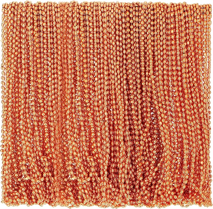 Riceshoot 200 Pcs Orange Bead Necklace Bulk Mardi Gras Oval Beads Necklace Party Favors 33" 7mm Metallic Color Beaded Costume Necklaces for Halloween Christmas Festive Event Accessories