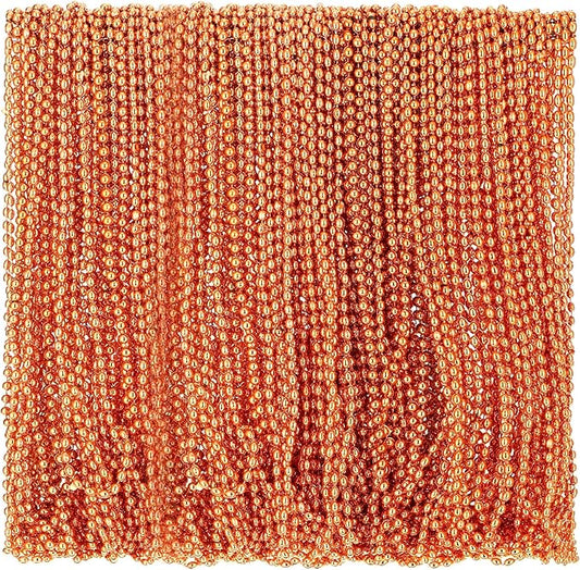 Riceshoot 200 Pcs Orange Bead Necklace Bulk Mardi Gras Oval Beads Necklace Party Favors 33" 7mm Metallic Color Beaded Costume Necklaces for Halloween Christmas Festive Event Accessories