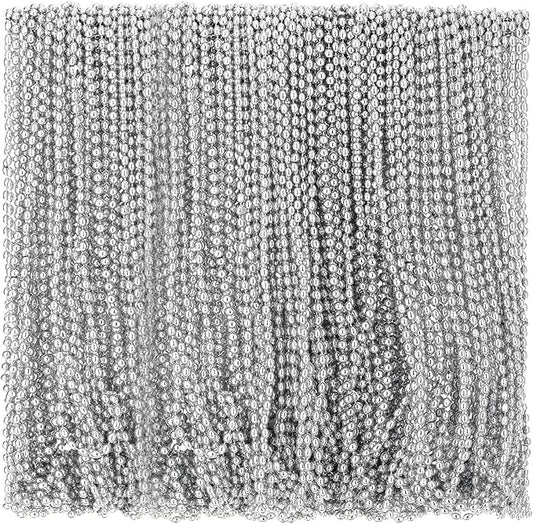 Riceshoot 200 Pcs Silver Bead Necklace Bulk Mardi Gras Oval Beads Necklace Party Favors 33" 7mm Metallic Color Beaded Costume Necklaces for Halloween Christmas Festive Event Accessories