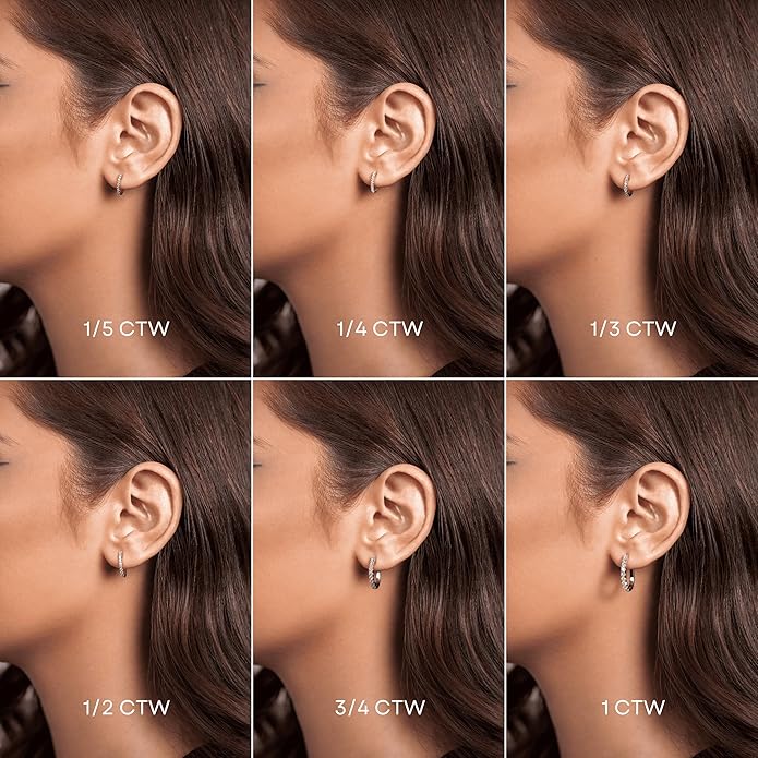 1/5 to 3/4 Carat Diamond Huggie Hoop Earrings for Women in 14k White or Yellow Gold (F-G, SI2-I1, cttw) with Hinge and Notched Post by Privosa Fine Jewelry