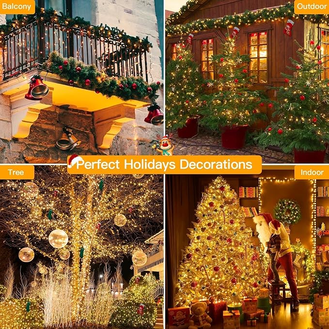 Solar Christmas Lights Outdoor, 4 Pack Solar String Lights Outdoor Waterproof, 100 LED, 8 Modes Christmas String Lights for Outside Christmas Decorations Patio Yard Tree Garden(Multicolor)