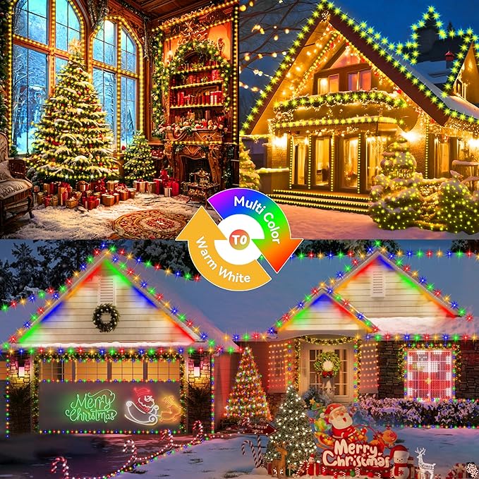 SAUIRS 403FT 1000 LED Christmas Lights Outdoor String Lights with 8 Modes Timer Waterproof Fairy Light Plug in for Outside Indoor Party Xmas Palm Tree Yard Wedding Decoration(Warm White to Multicolor)