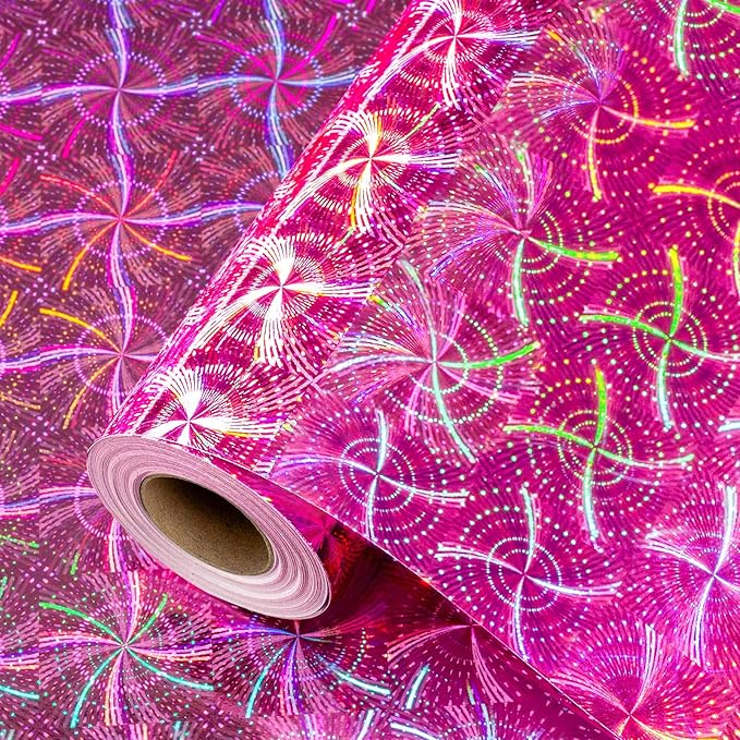 Yarcony Pink Holographic Wrapping Paper Roll, Shiny Iridescent Metallic Gift Wrapping Paper, Colorful Rainbow Valentines Wrapping Paper for Girl Birthday Party,Anniversary,Wedding (17 Inch X 33 Feet)