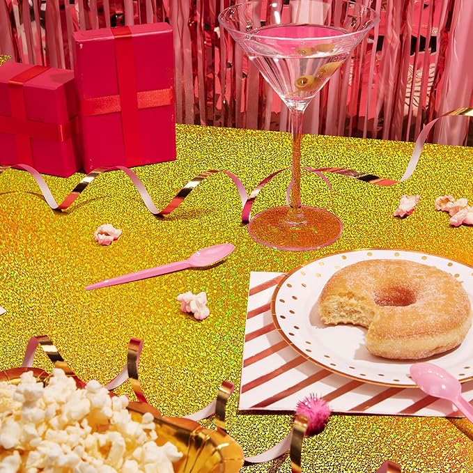 2 pcs Gold Holographic Party Tablecloths 40" x 108" Laser Shiny Table Cloths Plastic Glitter Foil Table Cover for Christmas Wedding Graduation Baby Shower 1920s Birthday Party Anniversary Supplies