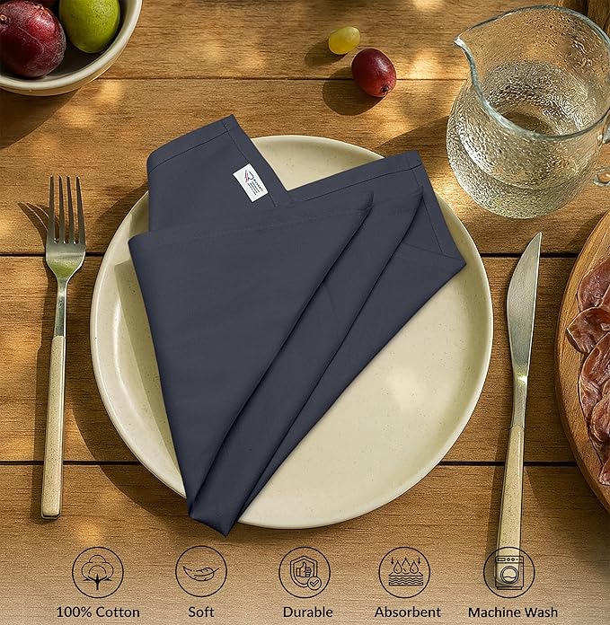 Ruvanti Premium Cloth Napkins Set of 12, 18x18 Inches, 100% Cotton, Washable, Soft & Absorbent, Perfect for Wedding, Christmas, ‎Thanksgiving Dinners - Ombre Blue