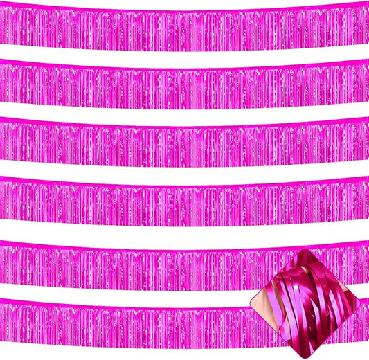 6 Pack 10 Feet Foil Fringe Garland Metallic Tinsel Streamers Banner Wall Hanging Curtain Backdrop for Parade Floats, Bachelorette, Wedding, Birthday, Halloween, Christmas Party Decorations(Fuchsia)