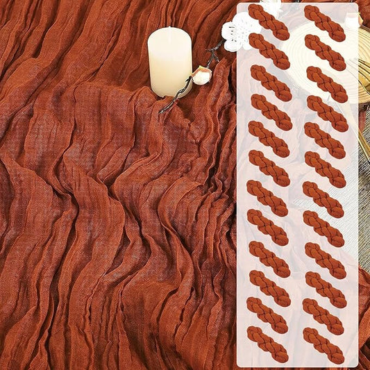 24 Pack Cheesecloth Table Runner, 35x120 Inch Terracotta Table Runners Rustic Burnt Orange Cheese Cloth Boho Gauze Semi Sheer Runner for Wedding Baby Shower Fall Thanksgiving Home Decor