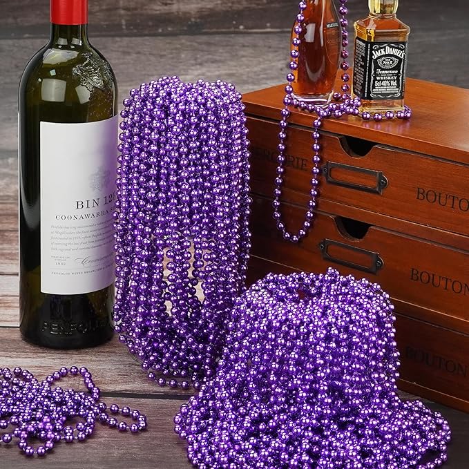 SHAOQINLIN 24 PCS Purple Mardi Gras Beads, Purple Beads Necklaces 33" Metallic Beaded Costume Necklaces Party Necklaces for Halloween Mardi Gras Parade Throws Wedding Birthday Party Favors