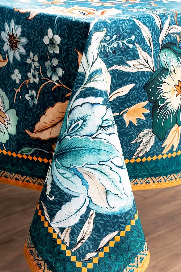 Maison d' Hermine Table Cloth Rectangle Table 100% Cotton 70 x 90 Inches Fall Tablecloth Reusable Everyday Use for Thanksgiving Christmas Decorations Dining Farmhouse Party (Luxury Loft - Dark Teal)