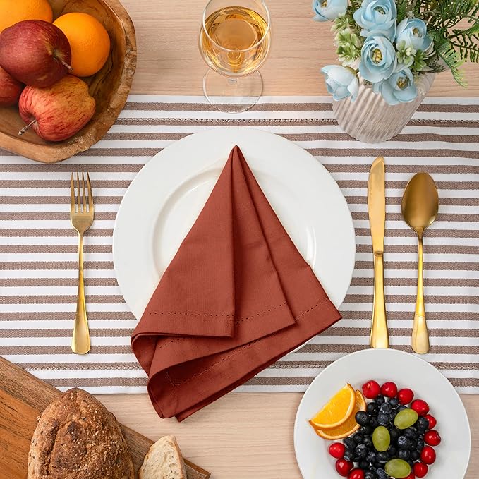 Blue Needles Set of 12 Hemstitch Linen Napkins 100% Cotton Rust Cloth Dinner Napkins 18x18 inches, Soft, Reusable, Absorbent, Washable, Ideal for Fall Thanksgiving Events, Parties & Everyday Use