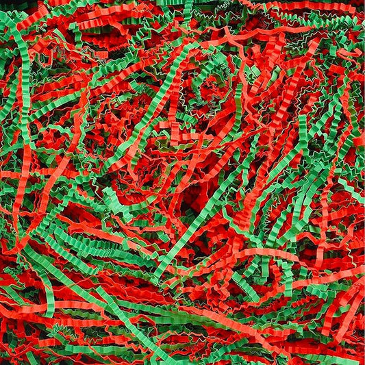 Uptotop 1/2LB Crinkle Cut Paper Shred Filler for Gift Wrapping Basket Filling, Birthday, Christmas, Thanksgiving, Wedding, Mother's Day, Red and Green (8 oz)