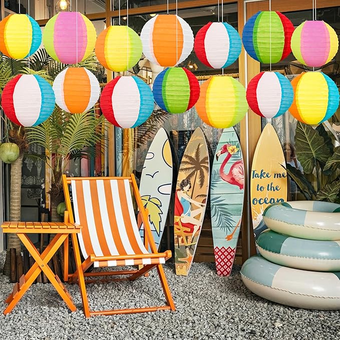 ‎Renbuzhu 15Pcs Pool Party Decorations Beach Ball Paper Lanterns - Summer Luau Themed Hanging Decor for Home Birthday Outdoor Indoor