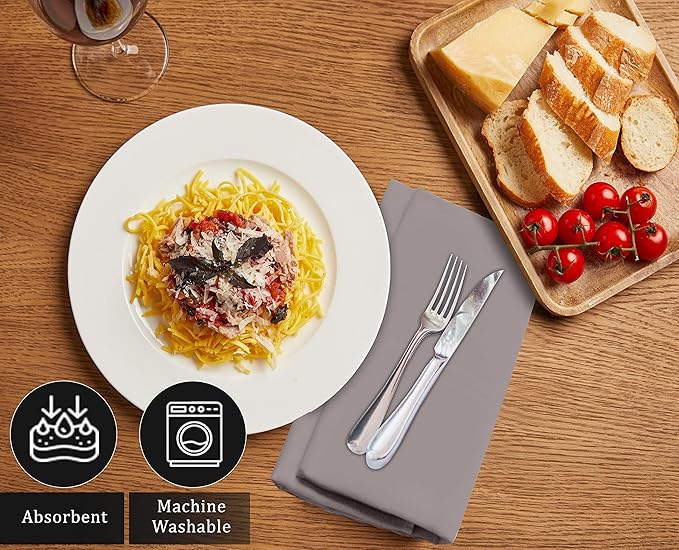 Ruvanti Cloth Napkins Set of 6, 18x18 Inches Napkins Cloth Washable, Soft, Durable, Absorbent, Cotton Blend. Table Dinner Napkins Cloth for Hotel, Lunch, Restaurant, Wedding Parties - Coffee Grey