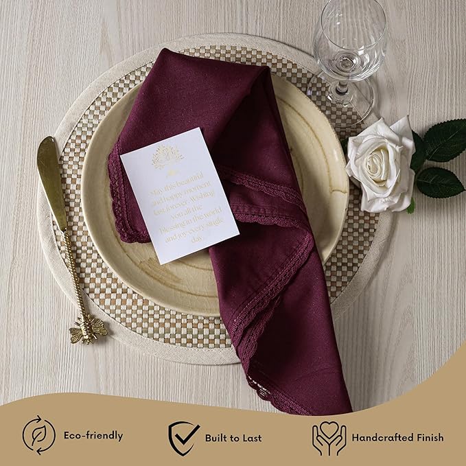 Ramanta Home Linen Flax Cloth Napkins Set of 4 |18x18 Inch | Premium Cotton Linen Flax Lace Soft & Durable | Washable Ideal for Everyday Use Parties Thanksgiving Christmas Halloween Burgundy