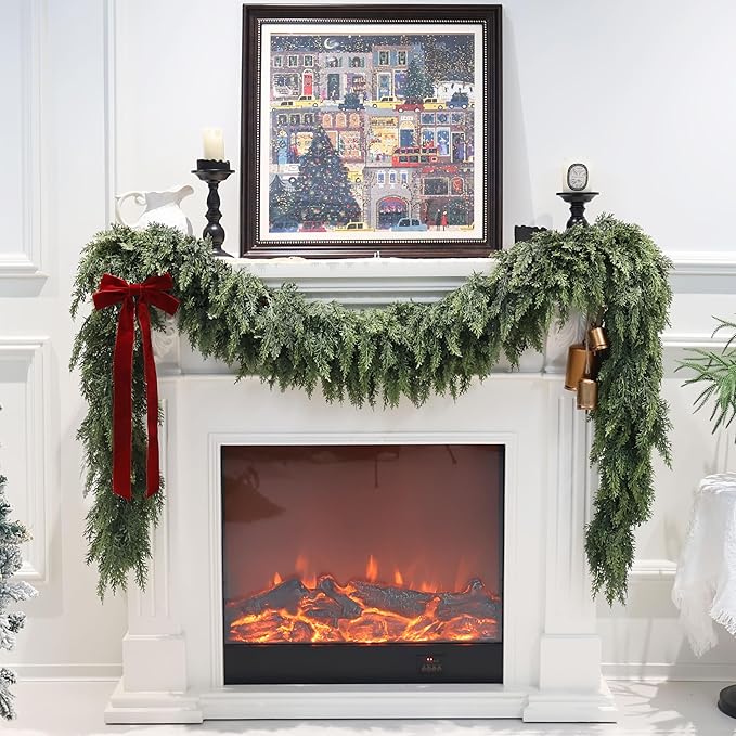 4PCS 6FT Artificial Cedar Garland for Christmas Decoration - Realistic Winter Greenery Garland for Mantel, Fireplace, Table, Door, Holiday Indoor Outdoor Decor