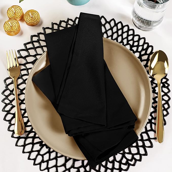 Utopia Kitchen Black Cloth Napkins [288 Pack, 18x18 Inch] Absorbent Cotton Blend Washable and Reusable for Dinner, Restaurant, Lunch, Wedding and Hotel