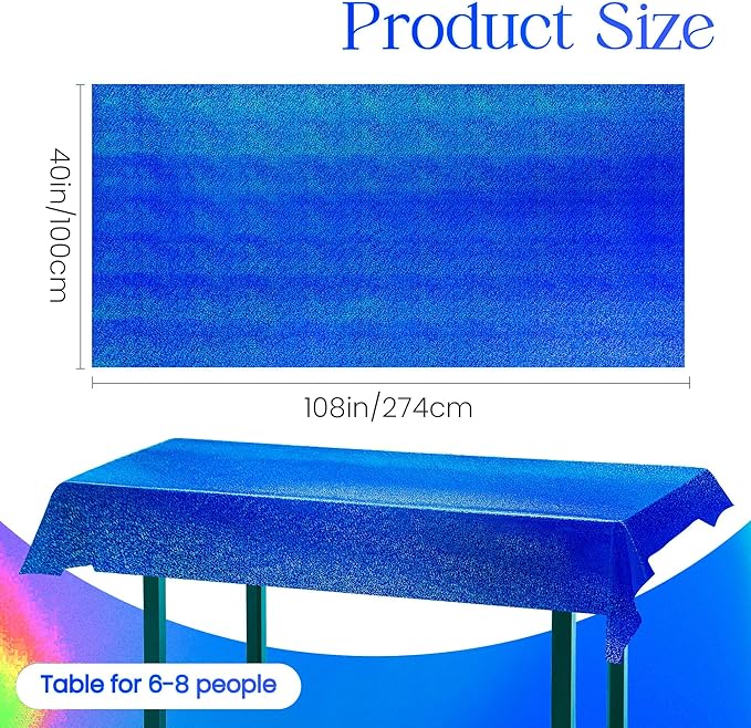 1 pcs Royal Blue Holographic Party Tablecloth 40" x 108" Iridescence Plastic Table Cloth Navy Blue Sparkly Table Covers for Graduation 4th of July Birthday Winter Christmas Party Decoration