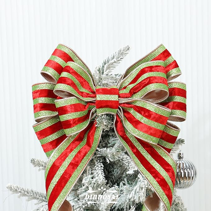 Red Velvet Wired Ribbon with Lime Green Glitter Stripe 2.5 Inch Crushed Velvet Christmas Ribbon, 10 Yards for Gift Wrapping, Crafts, Christmas Tree Decorations, Wreaths, Garlands