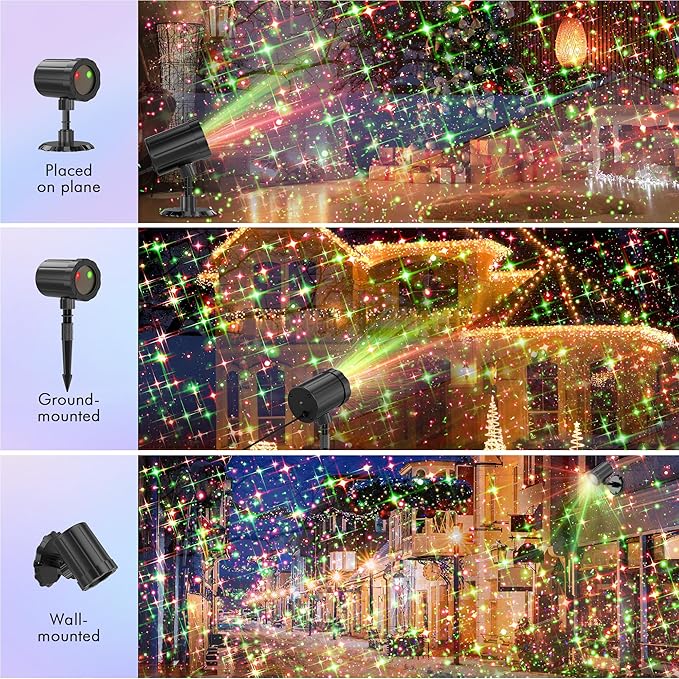 Christmas Projector Lights Outdoor, GUSODOR Red & Green Starlight 3 Modes with Remote and Timer Projection Lights, IP65 Waterproof Projector for Christmas Decorations Yard Holiday Party New Year