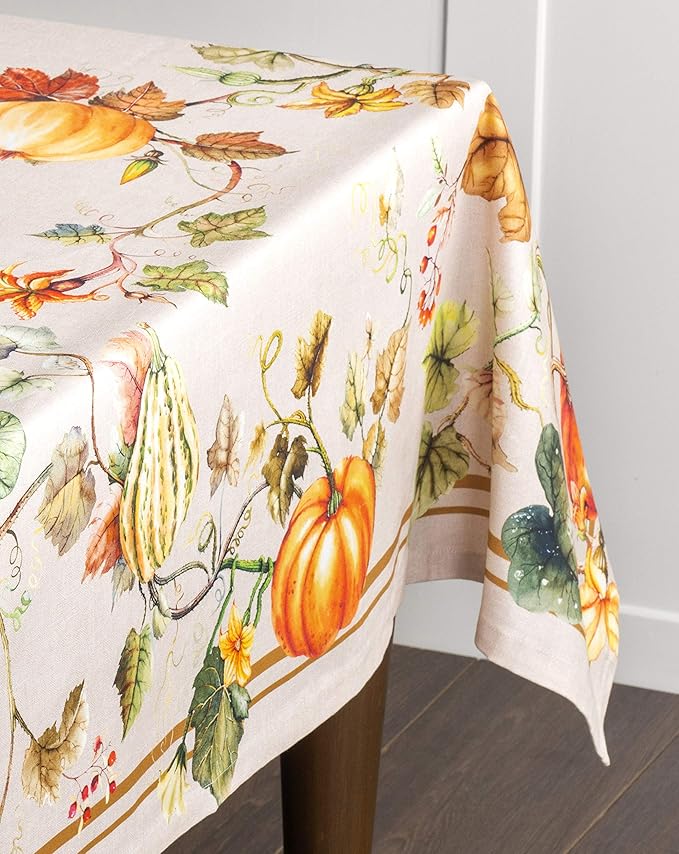 Maison d' Hermine Table Cloth Rectangle Table 100% Cotton 70 x 90 Inches Fall Tablecloth Reusable Everyday Use for Thanksgiving Christmas Decorations Dining Farmhouse Party (Potiron)