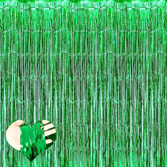 4 Pack Green Fringe Curtain Backdrop, 3.2Ft x 9.8Ft Metallic Tinsel Foil Fringe Streamers Background for Photo Booth Birthday Wedding Baby Shower Carnival Easter Mother’s Day Party Decorations