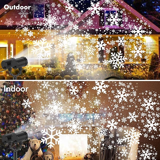 Christmas Projector Lights Outdoor, GUSODOR Dynamic Snowflake Projector IP65 Waterproof 360°Rotating LED Projection Lights for Indoor Outdoor Christmas Decoration, Holiday, Yard Decor-Dual-Head A