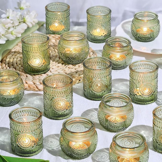 30pcs Assorted Green Votive Candle Holders Bulk, Fall Baby Wedding Shower Decorations,Tealight Candle Holder for Table Centerpieces Decorations, Boho Tea Party Decor, Bridal Shower Gifts for Guests
