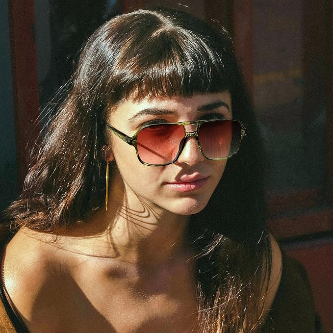 FEISEDY Retro Square Aviator Sunglasses Women Men 70s Vintage Trendy Plastic Frame Sun Glasses B4158