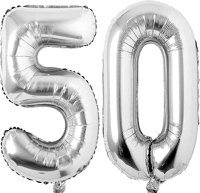 Silver 50 Number Balloons Big Giant Jumbo Large Number 50 Foil Mylar Balloons for Women Men 50th Birthday Party Supplies 50 Anniversary Events Decorations-40 inch