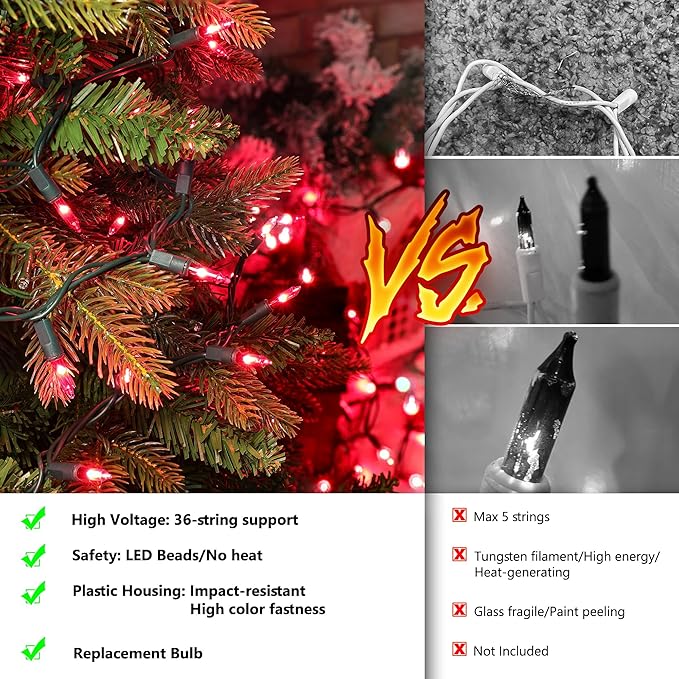 Joomer Mini Christmas String Lights - 19.5FT 100 LED Plug-in String Light, Connectable Waterproof Fairy Lights for Indoor Outdoor Decor, Patio, Home, Garden,Holiday,Christmas Decoration - Red