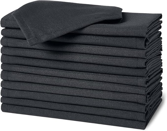 Amazon Basics Reusable Stain and Wrinkle Resistant Cloth Napkins, 12 Pack, 17 x 17 inches, Black