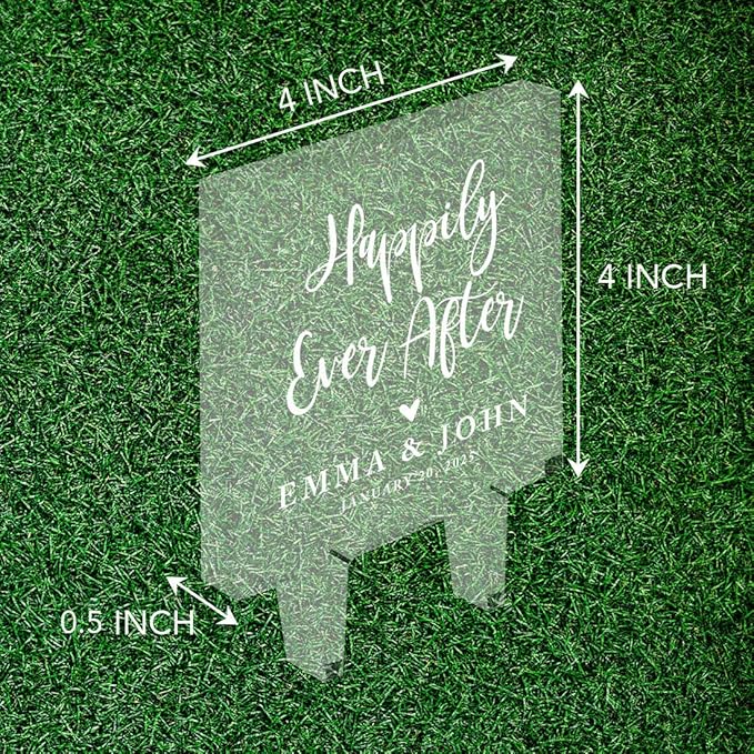 Andaz Press Happily Ever After Custom Names Custom Wedding Cake Topper, Acrylic Square Personalized Couple Cake Topper