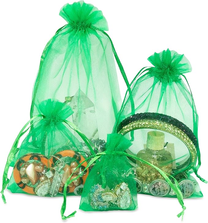 TheDisplayGuys 48-Pack 6x8 Light Green Sheer Organza Gift Bags with Drawstring, Jewelry Candy Treat Wedding Party Favors Mesh Pouch