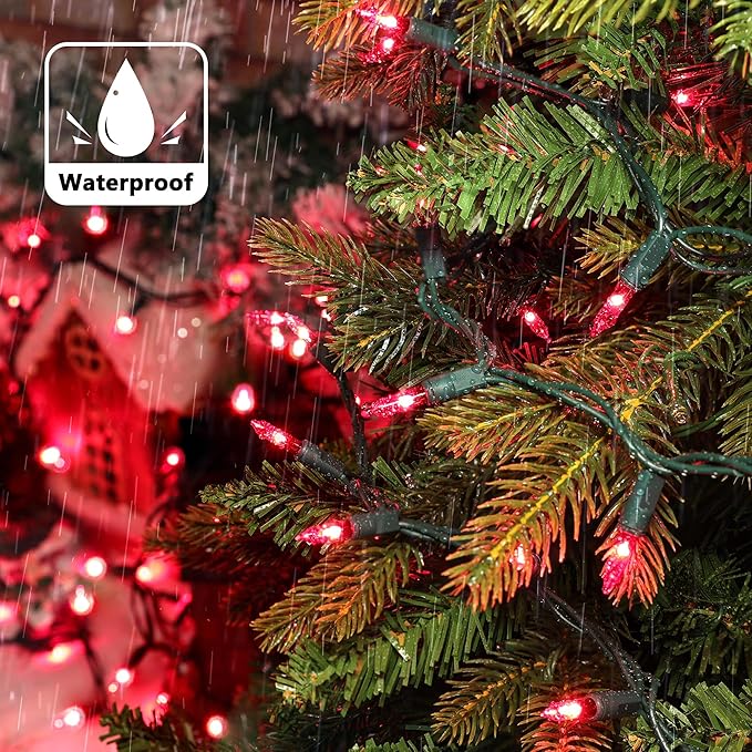 Joomer Mini Christmas String Lights - 19.5FT 100 LED Plug-in String Light, Connectable Waterproof Fairy Lights for Indoor Outdoor Decor, Patio, Home, Garden,Holiday,Christmas Decoration - Red